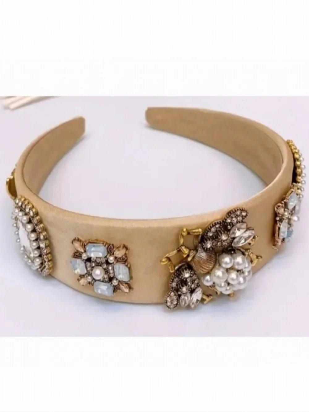🌺Bee Pearl Crystal Headband Rhinestone Hair Piece Wide Headband